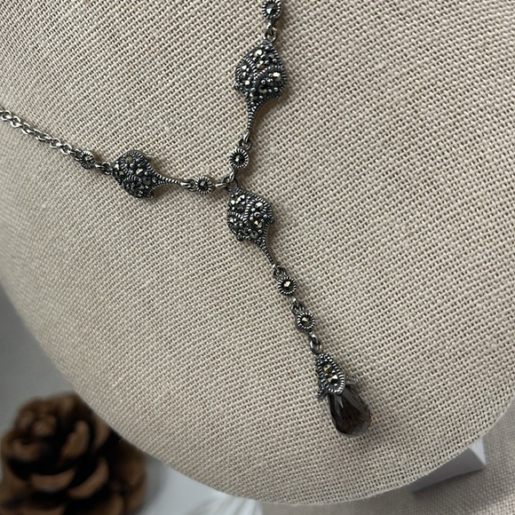 Vintage Sparkle ✨ Suspicion 925 Silver & Marcasite Elegance Necklace 🖤 - Picture 3 of 13